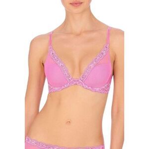NEW Natori Women's Lace Feathers Contour Plunge Bra in Posy Pink Size 30D